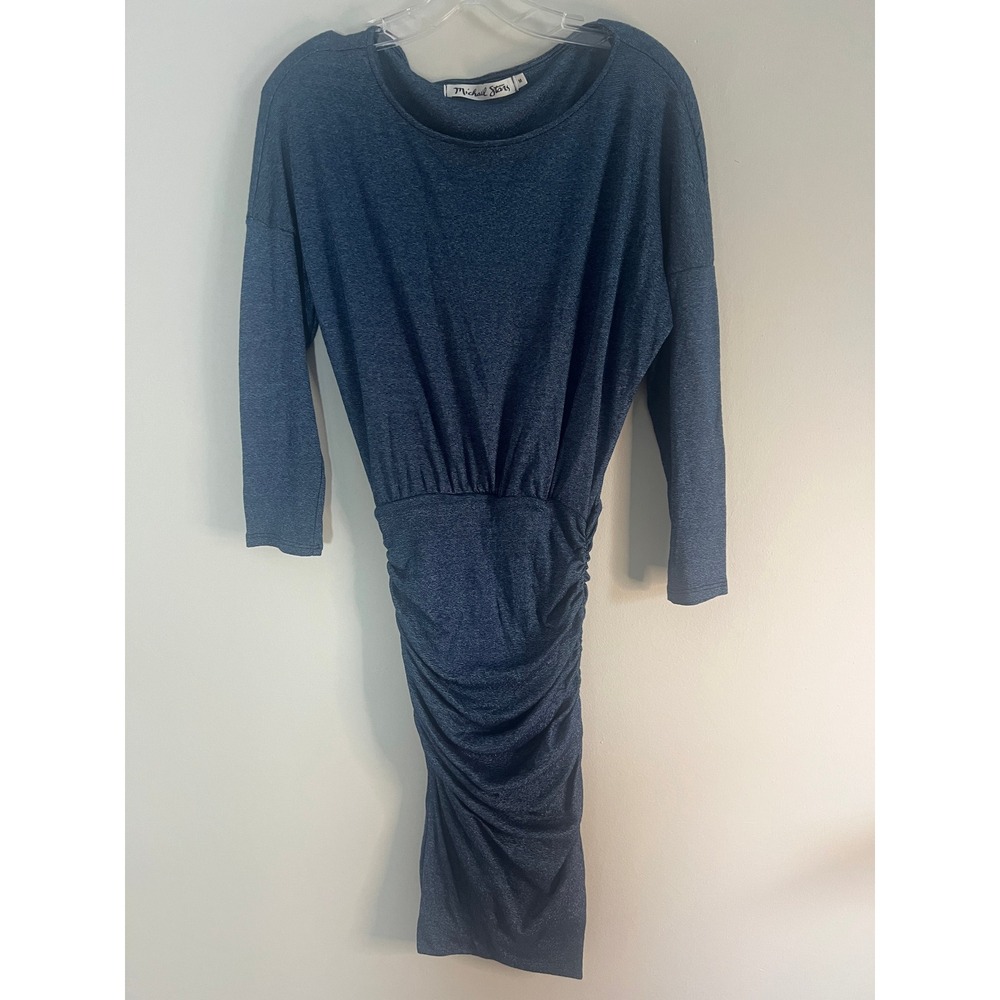 Michael Stars‎ Blue Space Dye Ruched Sheath Dress Long Sleeve Size M